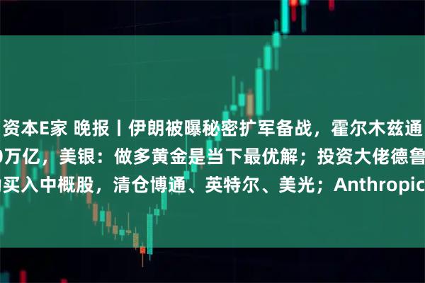 资本E家 晚报丨伊朗被曝秘密扩军备战，霍尔木兹通行量大幅放缓；美债逼近40万亿，美银：做多黄金是当下最优解；投资大佬德鲁肯米勒买入中概股，清仓博通、英特尔、美光；Anthropic据称2028年营收将达2000亿美元